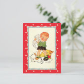  jongen die een Keuter met Racing Puppies houdt Briefkaart (Staand voorkant)