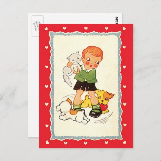  jongen die een Keuter met Racing Puppies houdt Briefkaart (Voorkant / Achterkant)