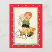  jongen die een Keuter met Racing Puppies houdt Briefkaart (Voorkant)