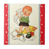  jongen die een Keuter met Racing Puppies houdt Tegeltje (Voorkant)