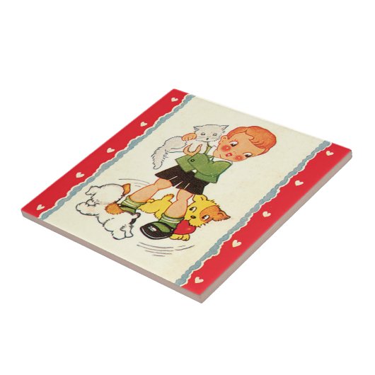  jongen die een Keuter met Racing Puppies houdt Tegeltje (Zijkant)