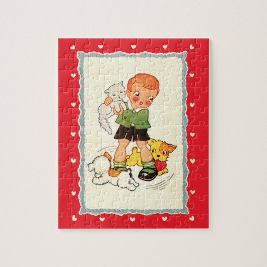  jongen die een kitten redt van race-Puppies Legpuzzel (Verticaal)