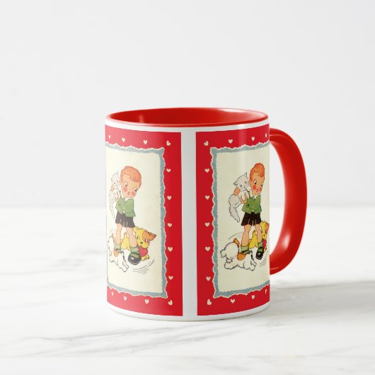  jongen die een kitten redt van race-Puppies Mok (Voorkant rechts)