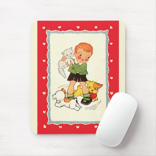  jongen die een kitten redt van race-Puppies Muismat (Met muis)