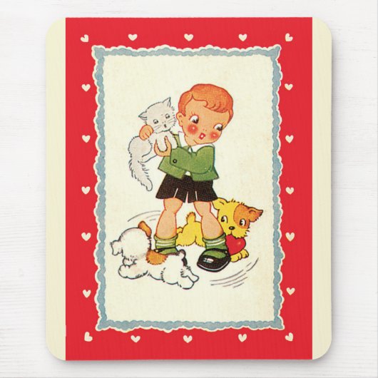 jongen die een kitten redt van race-Puppies Muismat (Voorkant)