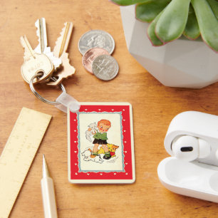  jongen die een kitten redt van race-Puppies Sleutelhanger