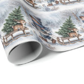 Jongen die een ouderwetse slee trekt met dennenboo cadeaupapier (Rol Hoek)