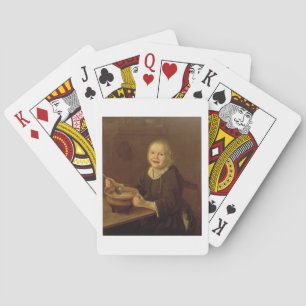 Jongen die een pap eten (olie op doek) speelkaarten