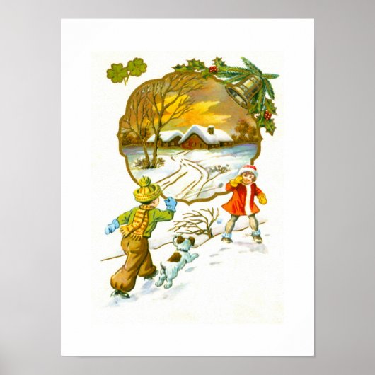 Jongen die een sneeuwbal gooit poster (Voorkant)