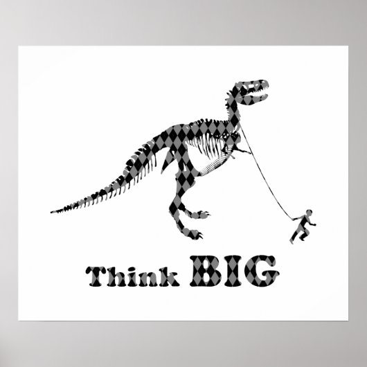 Jongen die een Tyrannosaurus Rex rondlopen ~ Denk Poster (Voorkant)