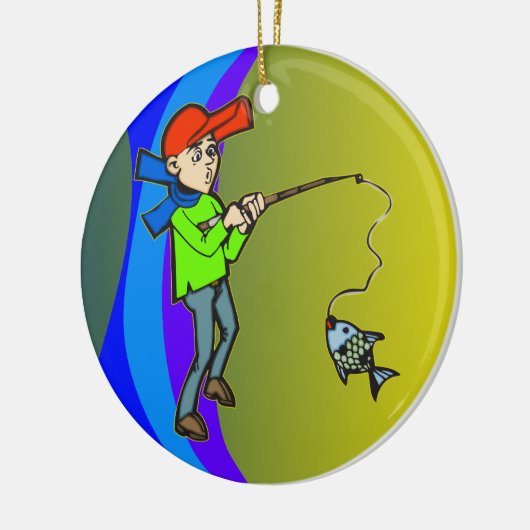 Jongen die een vis vangen keramisch ornament (Links)