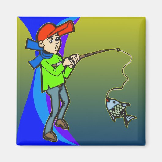 Jongen die een vis vangen magneet (Voorkant)