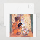 Jongen die een zwarte kat vasthoudt, Jessie Willco Briefkaart (Voorkant / Achterkant)