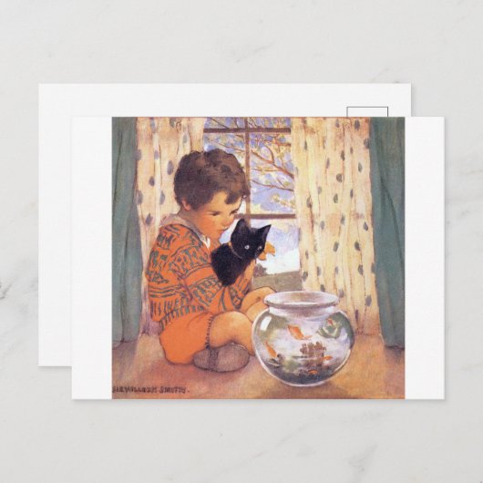 Jongen die een zwarte kat vasthoudt, Jessie Willco Briefkaart (Voorkant / Achterkant)