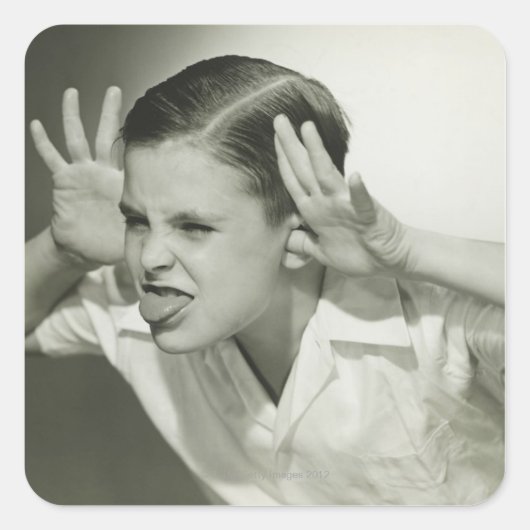 Jongen die gezicht maken vierkante sticker (Voorkant)