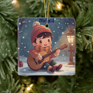 jongen die gitaar speelt Kerstfeest Ornament