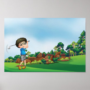 Jongen die Golf spelen Poster