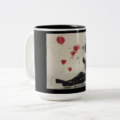 Jongen die hartbellen blazen tweekleurige koffiemok (Voorkant links)