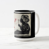 Jongen die hartbellen blazen tweekleurige koffiemok (Voorkant rechts)