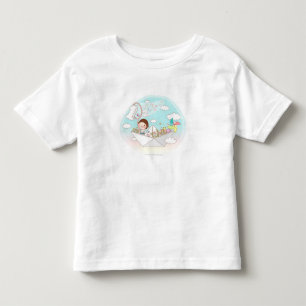 Jongen die in een papieren boot zitten kinder shirts