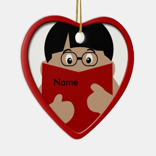 Jongen die kersthartversiering lezen 1 keramisch ornament (Rechts)