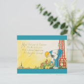 jongen die kippen eten Pasen Briefkaart (Staand voorkant)