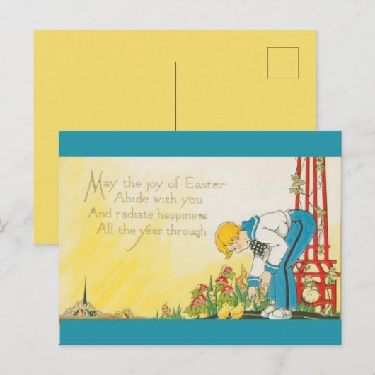 jongen die kippen eten Pasen Briefkaart (Voorkant / Achterkant)