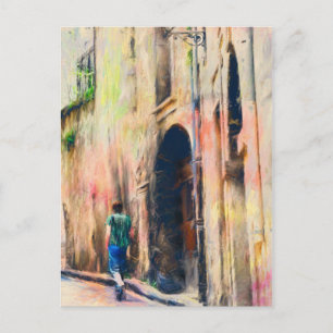 Jongen die langs Franse straat lopen Briefkaart