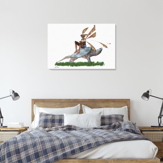 Jongen die met een vliegtuig op een schildpad met canvas afdruk (Insitu (Slaapkamer))