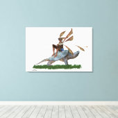 Jongen die met een vliegtuig op een schildpad met  canvas afdruk (Insitu (Houten vloer))