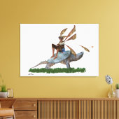 Jongen die met een vliegtuig op een schildpad met  canvas afdruk (Insitu (Woonkamer))