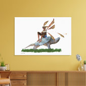 Jongen die met een vliegtuig op een schildpad met  canvas afdruk (Insitu (Woonkamer))