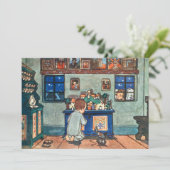 jongen die met kerstspeelgoed speelt feestdagenkaart (Staand voorkant)