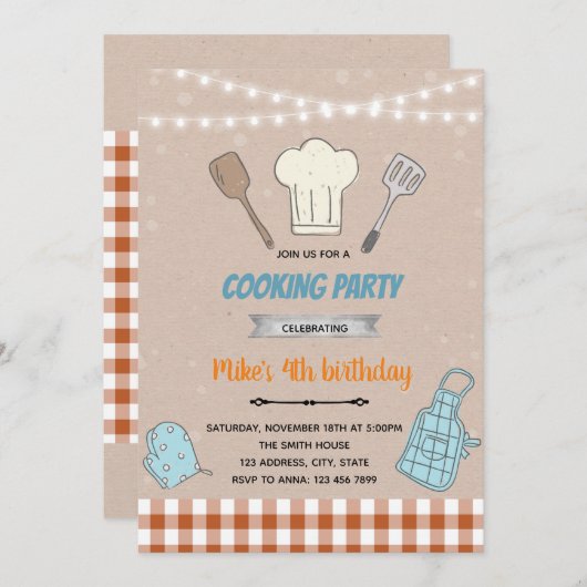 Jongen die met thema's koken bedankkaart (Voorkant / Achterkant)