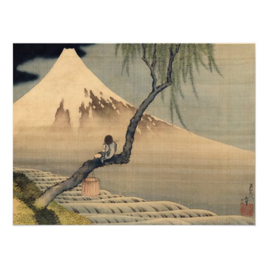 Jongen die Mount Fuji door Katsushika Hokusai beki Foto Afdruk (Voorkant)