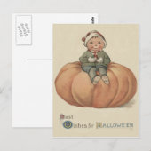Jongen die op reuzenpompoen zit briefkaart (Voorkant / Achterkant)