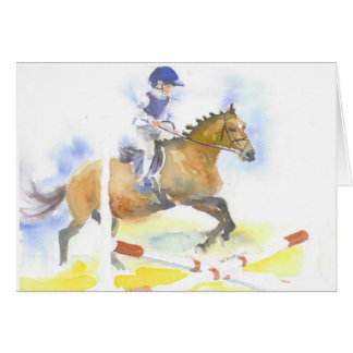 Jongen die op zijn pony springen