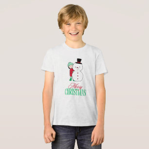 Jongen die rond sneeuwman gluurt Tri-Blend shirt