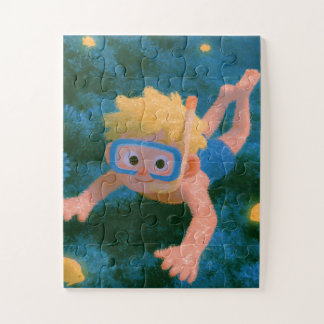 Jongen die snorkelt in koraalrif legpuzzel