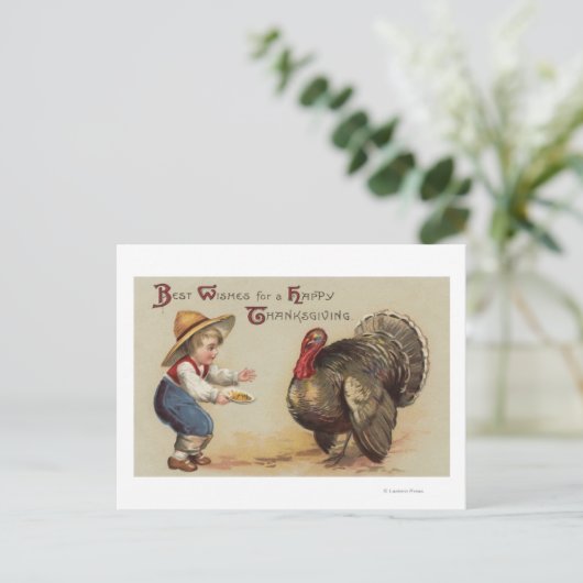 Jongen die Turkije voeden Briefkaart (Staand voorkant)