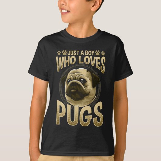 Jongen die van Hondenliefhebber Pugs Paw houdt T-shirt (Voorkant)