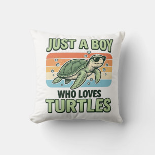 Jongen Die Van Schildpadden Houdt Vintage Gravure Kussen