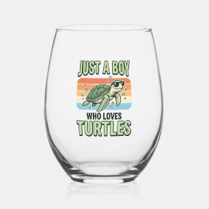 Jongen Die Van Schildpadden Houdt Vintage Gravure Wijnglas Zonder Voet