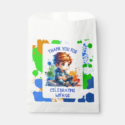 Jongen die videogames speelt Gepersonaliseerde Ver Bedankzakje (Voorkant)