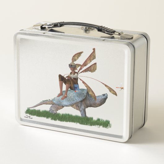 Jongen die vliegen met een turtle Metal Lunchbox (Achterkant)