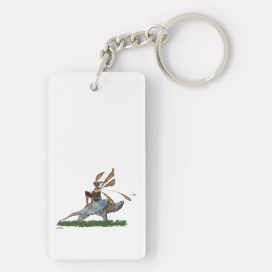 Jongen die vliegen op een schildpad met acrylSleut Sleutelhanger (achterkant)