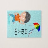 Jongen die vliegende vliegende kietenpuzzel. legpuzzel (Horizontaal)