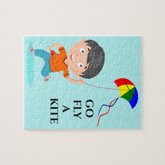 Jongen die vliegende vliegende kietenpuzzel. legpuzzel (Horizontaal)