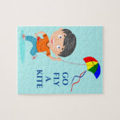 Jongen die vliegende vliegende kietenpuzzel. legpuzzel (Horizontaal)