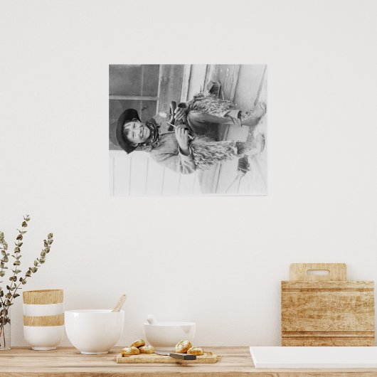 Jongen die zich verkleed als Cowboy met speelgoed Poster (Keuken)